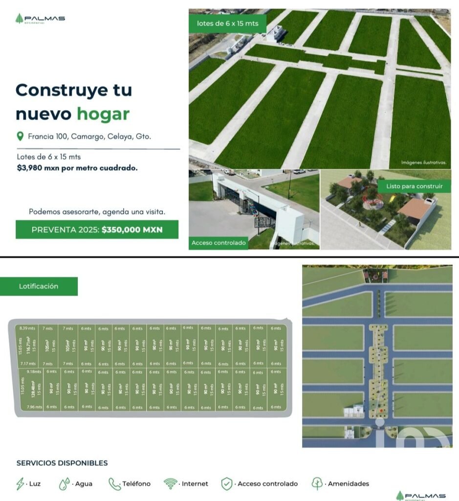 Terreno en venta en Celaya "Palmas residencial" por la zona Industrial, cerca de Gamesa, sabritas