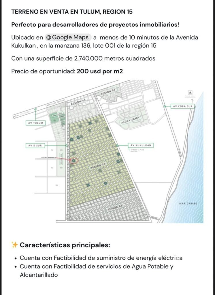Terreno Lote 001 Región 15 Tulum