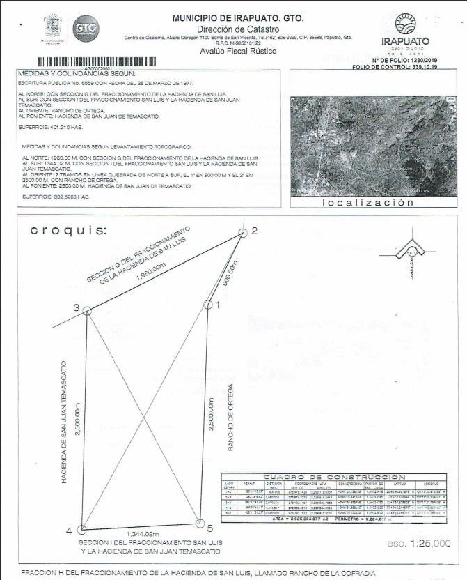 Rancho de 400 hectareas cerca de Irapuato $ 50.00 pesos x m2 EXCELENTE OPORTUNIDAD DE INVERSION