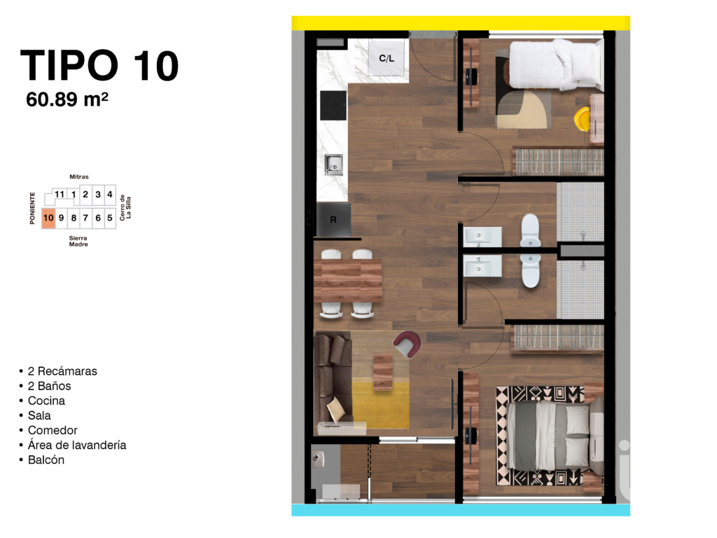 Departamento en preventa en Distrito Madero en el Centro de Monterrey 60.89 m²