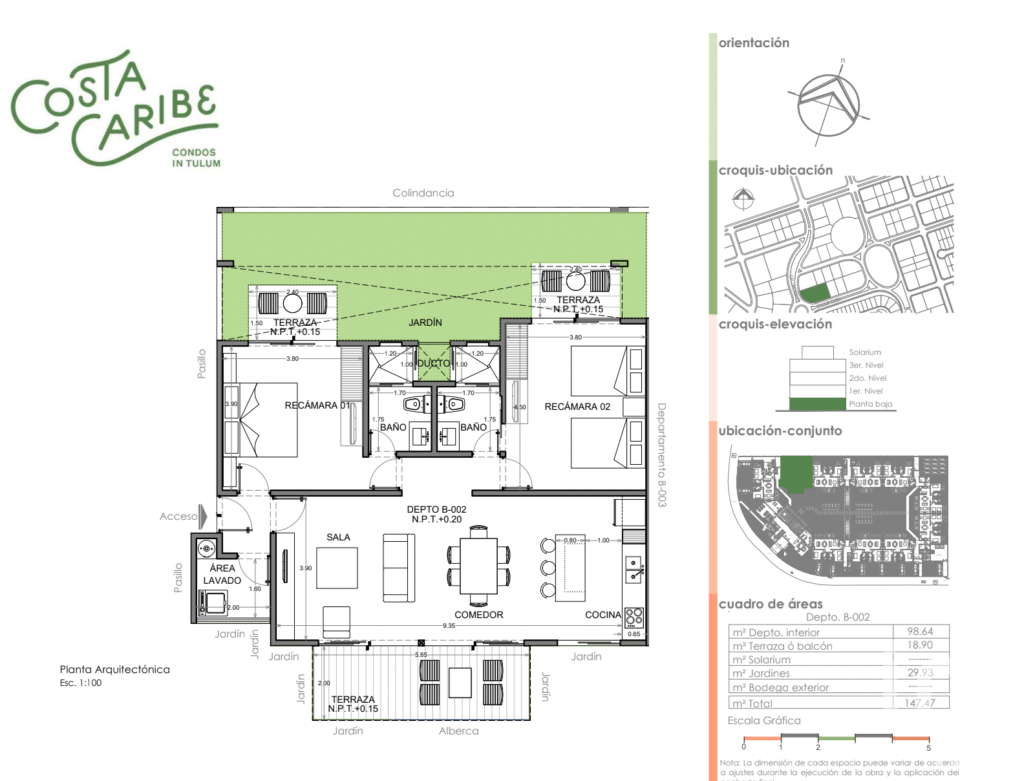 Departamento 2 recamaras con jardin en Aldea Zama Tulum Q.Roo