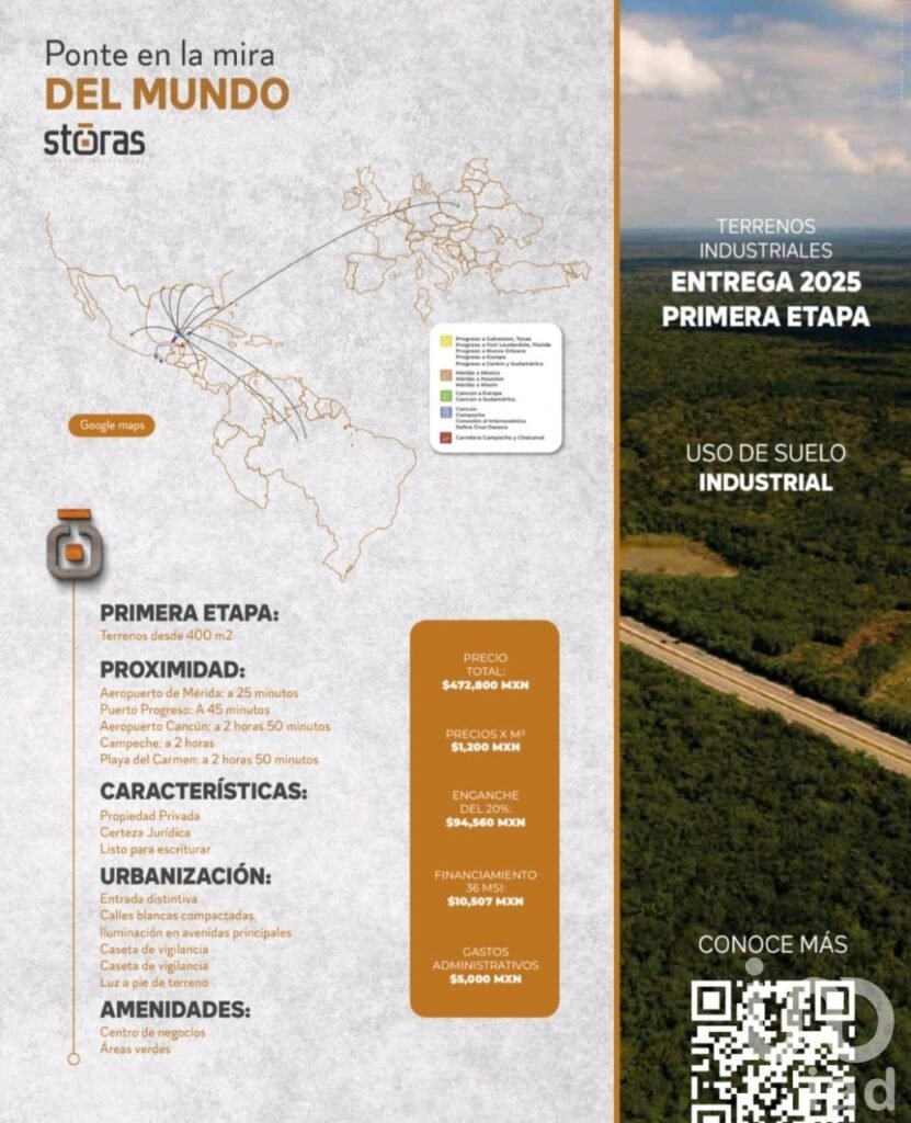 PREVENTA DE TERRENOS INDUSTRIALES  "STORAS" A 3 KMS DE LA ESTACION TEYA DEL TREN MAYA EN YUCATAN