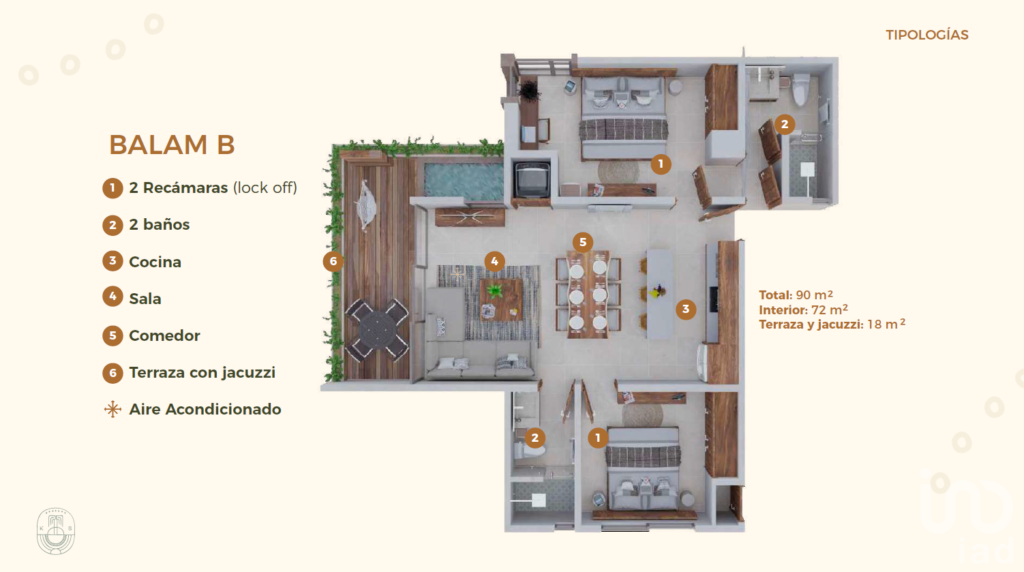 Departamento de lujo en Venta KABAN HOLBOX - BALAM, 90 m2