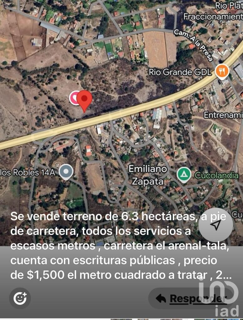 SE VENDE TERRENO A PIE DE CARRETERA ARENAL-TALA