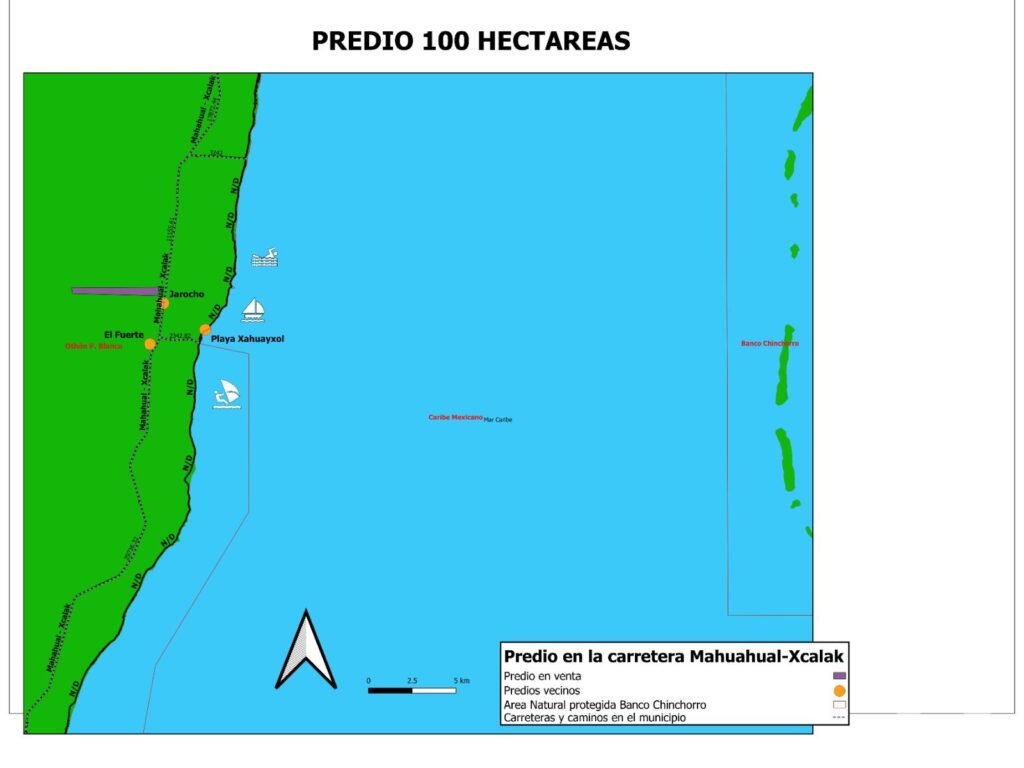 Venta 100 He. de terrene, Ctra Mahahual-Xcalac km 26.5,  Othon  Q.R.