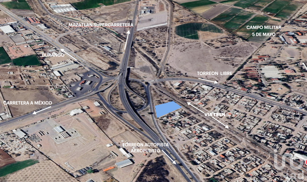 Terreno en Venta, Poblado 5 de Mayo entre vías del tren y Distribuidor Vial son 3,145 M2